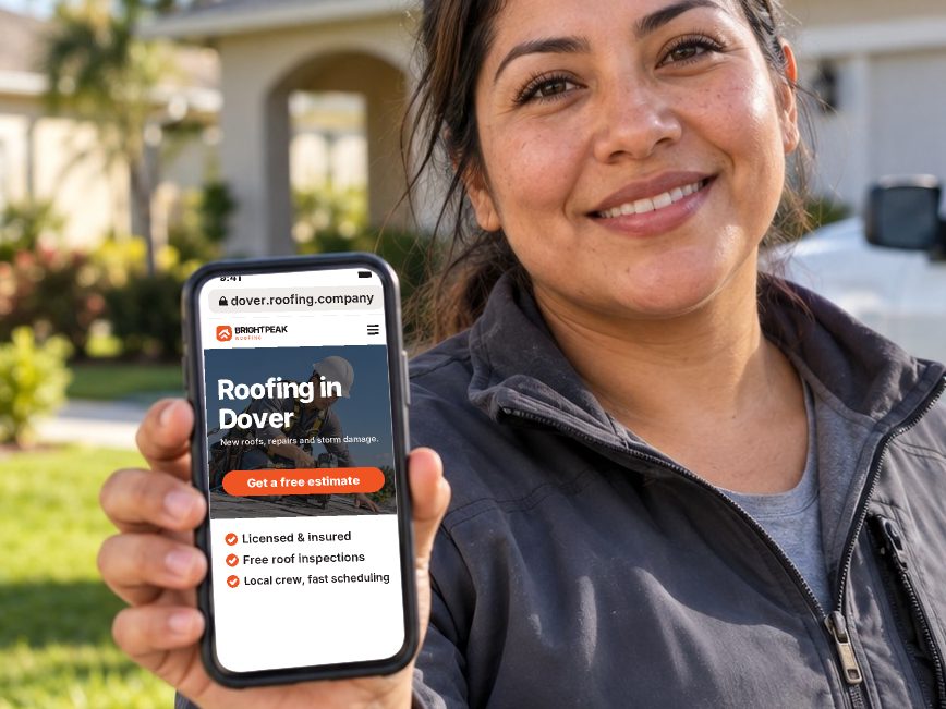 dover.roofing.company open in a phone browser